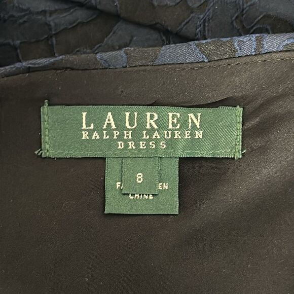 Lauren Ralph Lauren Navy Blue Lace Fit-and-Flare Sleeveless Dress V-neck 8 - Picture 11 of 13